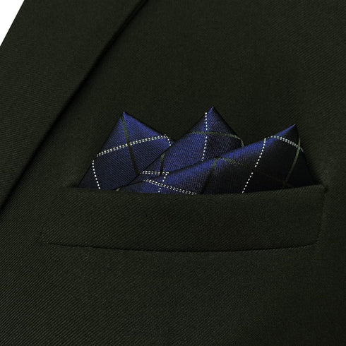 S&W SHLAX&WING Checkered Pocket Squares for Men Dark Blue White Black for Suits...