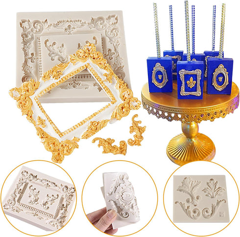 Baroque Silicone Fondant Frame Mold, Photo Cake Mold for Baking Wedding Birthday Party Cake Decorating, Cupcake Toppers Chocolate, Curlicues Borde...