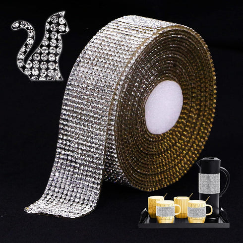 Locacrystal Bling Crystal Rhinestone Ribbon Self-Adhesive Iron-on DIY Glitter Diamond Stickers for Crafts Cars Clothing Decoration(1.06inch 3Yards...