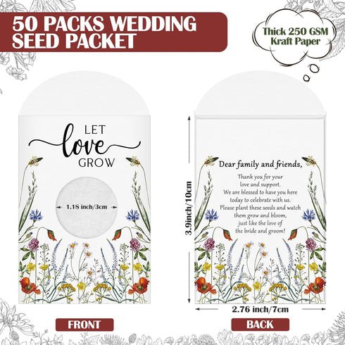 Fumete 50 Pcs Let Love Grow Seed Packets Wedding Favor for Guests Bulk Seed Envelope Kraft Bag with Window Flower Resealable Seed Storage Packets ...
