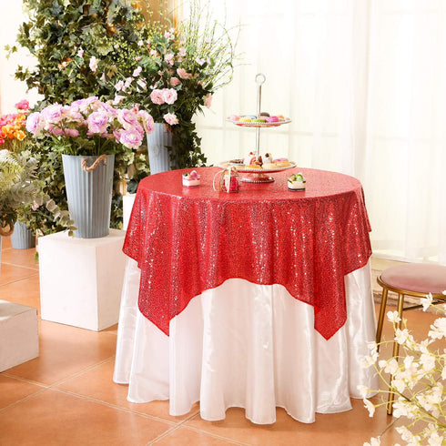 Eternal Beauty Red Square Sequin Tablecloth Sparkly Overlay for Wedding Party Birthday Baby Shower Christmas 48"x48"...