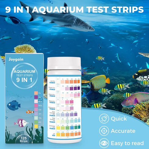 9 in 1 Aquarium Water Test Kit - Easy & Accurate Aquarium Test Strips, 125 Strips Fish Tank Water Testing Kit Monitor pH, Nitrite, Nitrate and Mor...