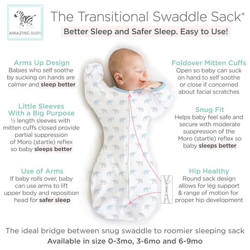 Amazing Baby Transitional Swaddle Sack, Arms Up Half-Length Sleeves & Mitten Cuffs, Swaddle for Newborn Transition to Baby Sleep Sack Wearable Bla...