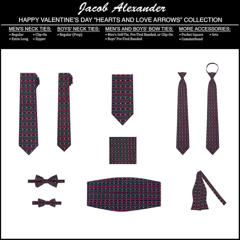 Jacob Alexander Men's Happy Valentine's Day Hearts and Love Arrows Pre-Tied Zipper Neck Tie - Black White Red...