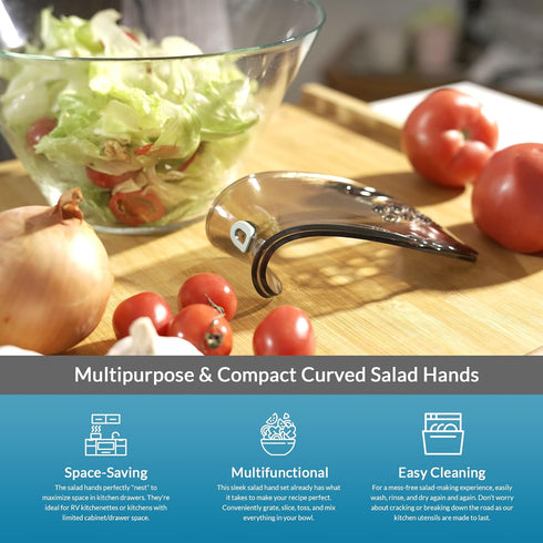 Salad Hands - Salad Tongs for Serving - Salad Serving Utensils - Salad Tosser Salad Servers - Salad Spoons for Serving - Space Saving Salad tools ...