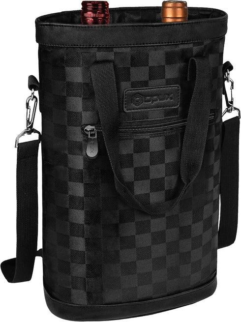 OPUX Two Bottle Wine Bag Carrier Tote, Insulated Leakproof 2 Bottle Wine Cooler Bag for Travel BYOB Picnic, Portable Wine Case, Gift for Men Women...
