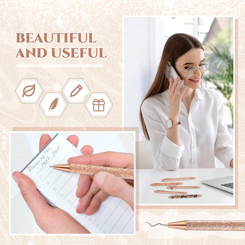 Sherr 7 Pcs Fancy Pens for Women Cute Pens Sparkly Glitter Pens with 10 Pcs Black Ink Refills Pretty Pen Gifts Journaling Pens for Girls Office Sc...