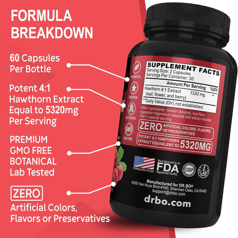 Hawthorn Berry Capsules Supplement - 1330mg 4:1 Hawthorn Extract for Digestion & Heart Health Supplements - Extra Strength Fresh Hawthorn Berry Ex...