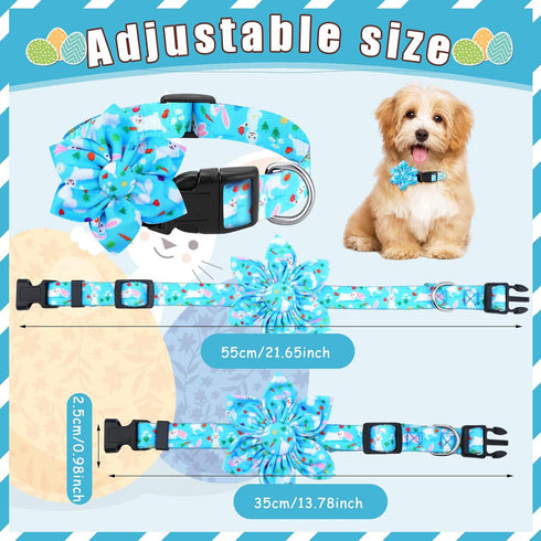 6 Pcs Easter Day Dog Collar with Flower Easter Day Adjustable Holiday Dog Collars Safety Buckle Nylon Dog Collar for Female Male Small Medium Larg...