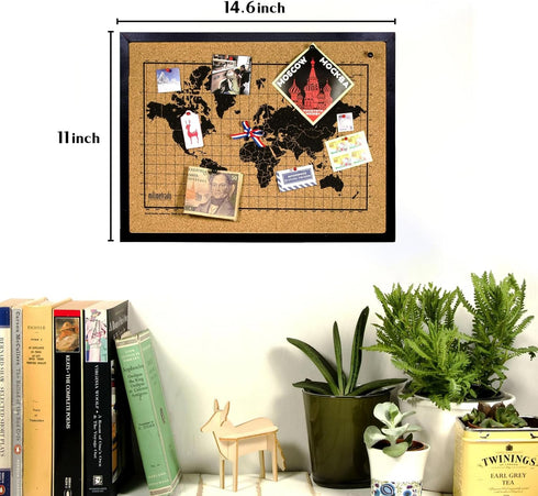 Black Cork Board Bulletin Board, 14.6"X 11" Cork Board, Oak Wood Finish Frame, Wall Mounted Cork Board for Office Home and School(Pins, Eye Bolts,...