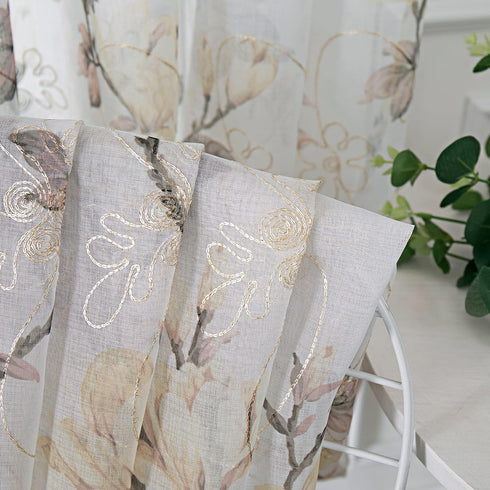 Tollpiz Floral Short White Sheer Tier Curtains Flower Print Vine Embroidery Kitchen Half Curtain Rod Pocket Café Voile Window Curtains for Bathroo...