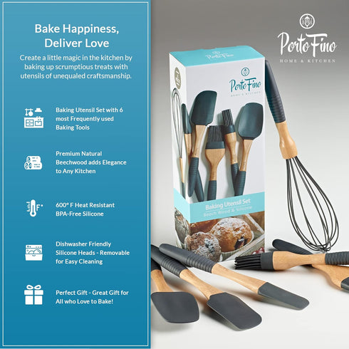 Baking Utensils Set 6 Pieces - Spatula Set for Baking - Baking Essentials 3 Spatula, 2 Pastry Brush, 1 Whisk - Spatulas Silicone Heat Resistant - ...