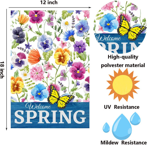Spring Garden Flag Flowers Butterfly Outdoor Flag Vertical Double Sided Polyester for Farmhouse Yard Outdoor Porch Lawn Decor 12.5 x 18 Inch...