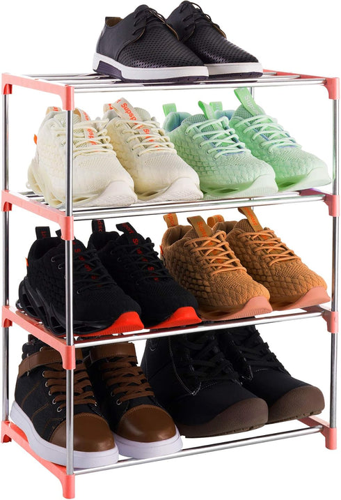 4-Tier Stackable Small Shoe Rack, Lightweight Shoe Shelf Storage Organizer for Entryway, Hallway and Closet (Pink)...