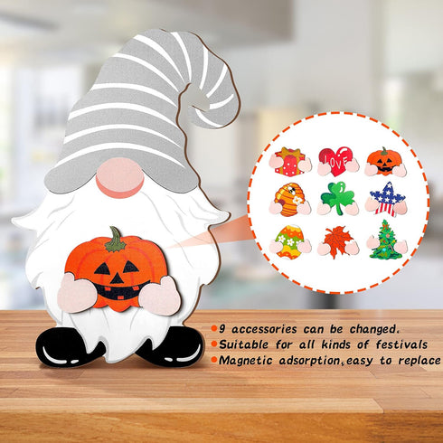 Blulu Interchangeable Wooden Gnome Decor Summer Patriotic 4th of July Seasonal Tiered Tray DIY Holiday Decorations with Magnet Detachable Welcome ...