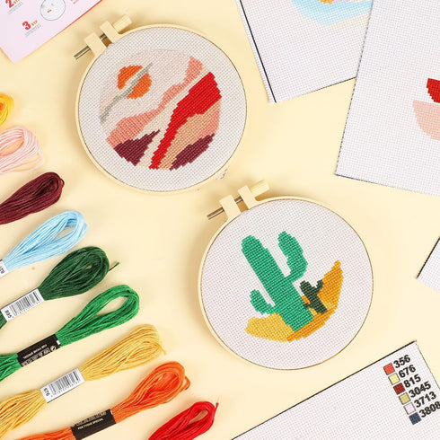 6PCS Cross Stitch Kits for Beginners DIY Embroidery Kit for Kids Adults Boho Cross Stitch Kits Christmas Birthday Gift Abstract Landscape Needlepo...