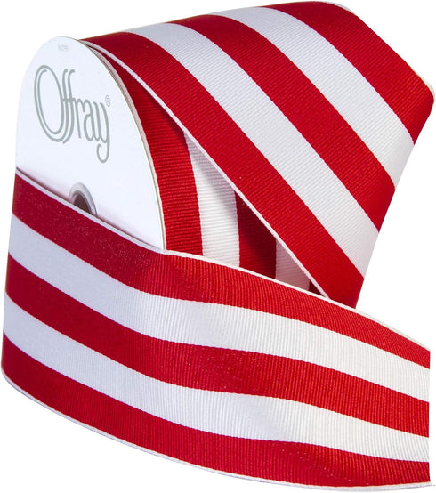 Berwick Offray 140534 Berwick 2.5" Wide Wired Edge Carnival Grosgrain, 25 Yards, Red and White Stripe Pattern...