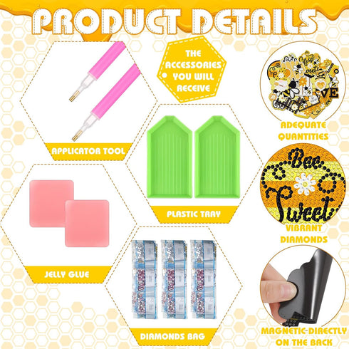 20 Pcs Diamond Painting Magnets Refrigerator Diamond Painting Kits for Fridge Stickers Reflective Automotive 5D Diamond Art for Car Cruise Door Pa...