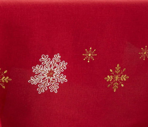 Saro Lifestyle Embroidered Snowflake Design Table Runner, Red, 16"x72"...