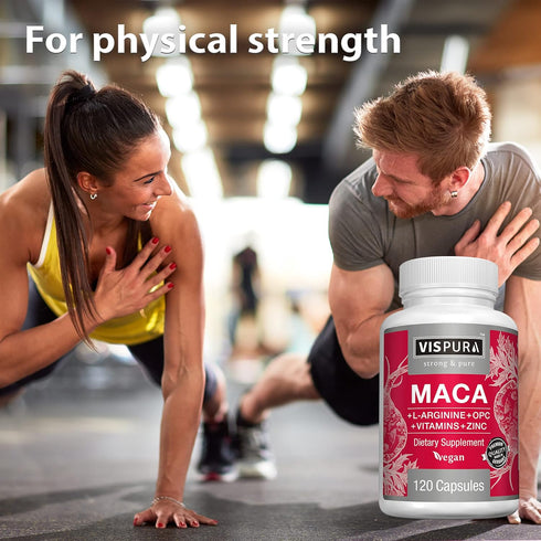 Maca Root Capsules 5000 mg + L-Arginine, Vitamins B6 + B12, OPC and Zinc, Energy Boosting Formula* for Men and Women, 120 Vegan Tablets with Organ...