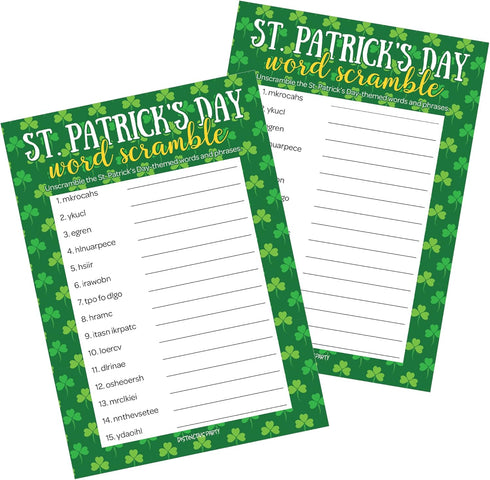 DISTINCTIVS St. Patrick's Day Word Scramble Classroom Party Game - 25 Player Cards...