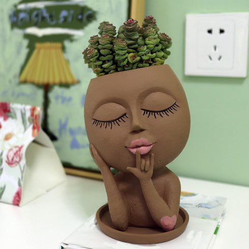 Face Flower Pots Head Planter, Cute Resin Face Planters for Indoor Outdoor Plants, Macetas Para Plantas Funny Head Plant Pot Face Vase with Draina...