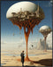Posterizer 1 pcs-Man Gazing at Alien Mushroom Building-Abstract & Modern Art-Fantasy & Fiction Art-Gift for Art Lovers-Decor for Home & Office- UN...