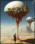 Posterizer 1 pcs-Man Gazing at Alien Mushroom Building-Abstract & Modern Art-Fantasy & Fiction Art-Gift for Art Lovers-Decor for Home & Office- UN...