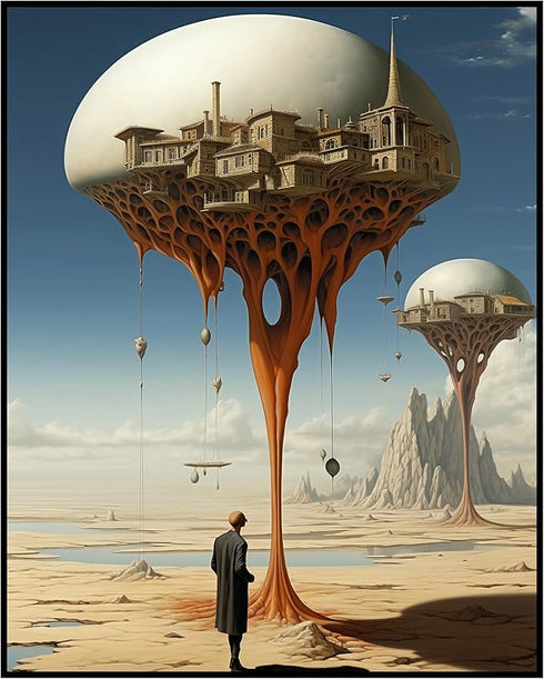 Posterizer 1 pcs-Man Gazing at Alien Mushroom Building-Abstract & Modern Art-Fantasy & Fiction Art-Gift for Art Lovers-Decor for Home & Office- UN...
