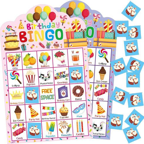 Birthday Bingo Game 24 Players for Kids Die-Cut Bingo Cards Party Game School Classroom Activities Supplies...