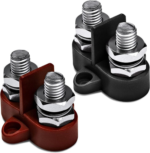 True Mods 12V-48V Dual Stud Battery Junction Post 3/8 Inch M10 2 Single Isolated Power Distribution Post Terminal Bus Bar Power Ground Insulated f...
