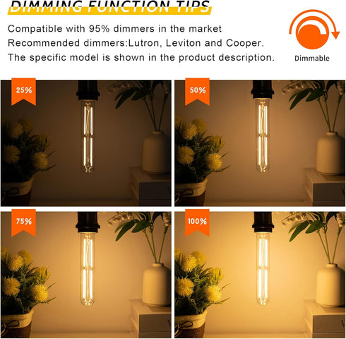 Tubular Light Bulb 7.3 Inch Dimmable T10 LED Bulb E26 6W 60 Watts Edison Bulbs 2700K Solf White,185mm Long for Wall Sconces, Pendant, Livingroom, ...