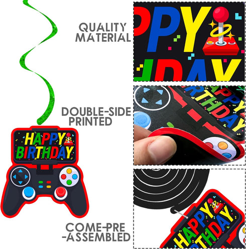 Video Game Birthday Hanging Swirls Red Video Game Party Decorations 20Pcs Game On Ceiling Streamers Gaming Birthday Party Hanging Decorations or L...