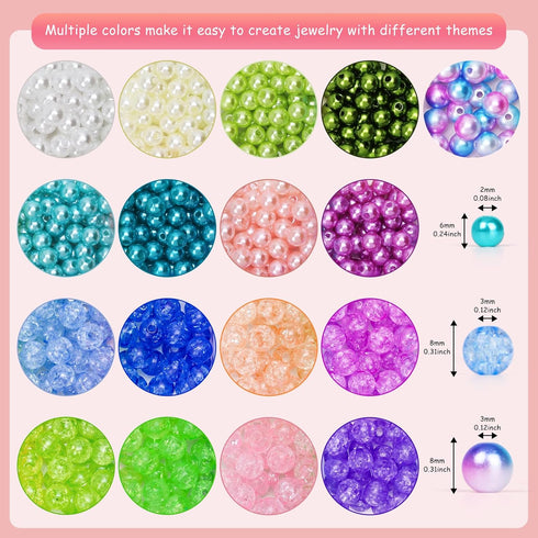 SENSHMAY Pearl Beads, Multicolor Pearl Craft Beads Gradient Pearls for Jewelry Making 6mm 8mm, Pearl & Resin & Gold Enamel Pendants, Round Beads S...