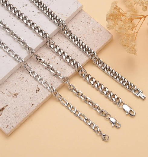 Tornito 8Pcs Chain Bracelet Stainless Steel Curb Width Rope Figaro Cuban Link Paperclip Twist Chain Bracelets Set for Men Women 7.5/8.3/9.0 Inches...