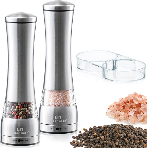 Salt and Pepper Grinder Set - Large Capacity Stainless Steel Pepper Grinder and Salt Grinder with Tray in Luxurious Gift-Box - Manual Mills with C...
