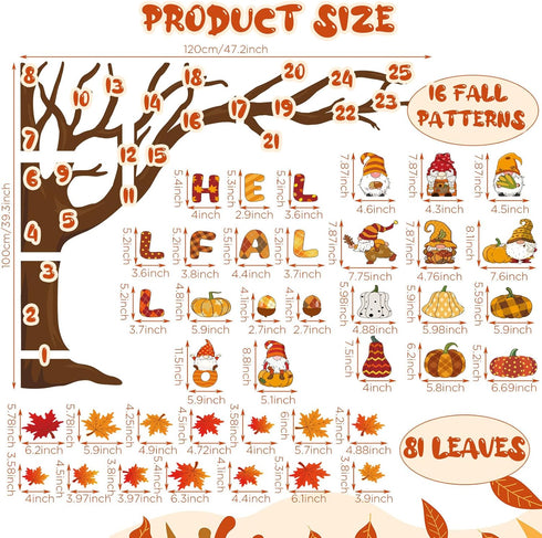 114 Pcs Fall Bulletin Board Decorations Set Thanksgiving Autumn Cutouts Classroom Tree Decor Happy Fall Pumpkin Gnome Paper Cutting with 200 Glue ...