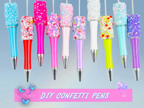 10Pcs Confetti glitter diamond Beadable Pens Bulk Colorful Beaded Pens Plastic Black Ink Bead Pens Ballpoint Pens Making Kit DIY craft art Pens Of...