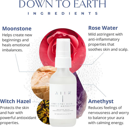 AIIR Amethyst Hair + Energy Refresher - 2 Fl Oz Crystal Infused Room and Hair Mist with Rose Water for Positive Energy Cleansing...