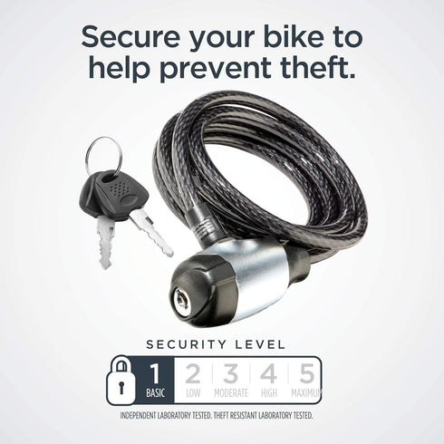 Schwinn Bike Key Lock in Braided Steel Cable, 2 Keys Included, 6 feet x 8mm Anti Theft Bicycle Lock, Security Level 1...