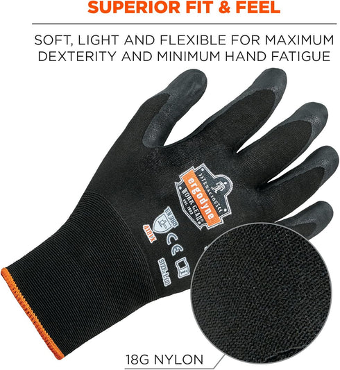 Nitrile Coated Work Gloves, High Dexterity, Ergodyne ProFlex 7001, Medium,Black...