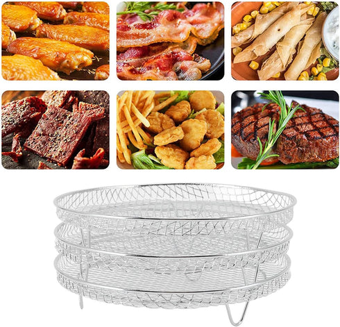 3Pcs Air Fryer Dehydrator Racks, Food Grade Stainless Steel Fruit Meat Dehydration Air Fryer Rack, Stackable Dehydrator Racks for Air Fryer...