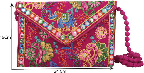 Craft Trade Clutch Bags for Women - Rajasthani Hand Embroidered Mini Crossbody Bag Women's Cluches for Wedding Party Gifts...