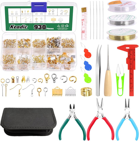 Keadic 950Pcs Jewelry Making Supplies Kit Includes Jewelry Wires, Eye Screw Pin, Jump Ring, Cord End, Lobster Clasps, Earring Hooks, Mini Jewelry ...