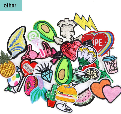 60pcs Random Assorted Styles Embroidered Iron on Patches, DIY Sew Applique Repair Patch Iron on/Sew on Patches for Backpacks,Pants,Clothes,Jeans,J...