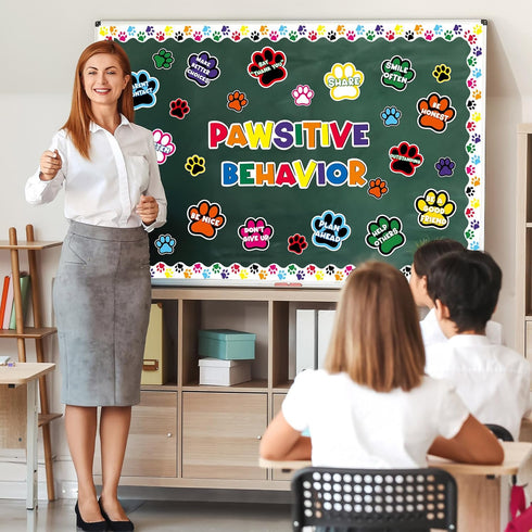 Dog Paw Bulletin Board Set Pawsitive Behavior Classroom Bulletin Board Decoration Dog Paw Prints Cutouts Trim Borders Paw Prints Cutouts for Educa...