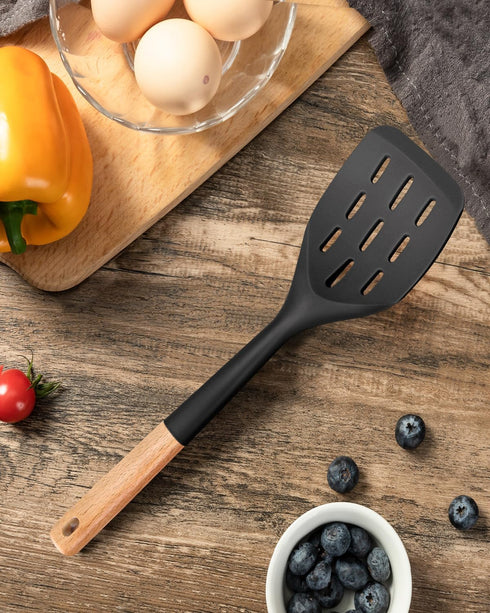 Nonstick Silicone Spatula, Non Scratch Flexible Edge for Pans, Slip Resistant comfortable Wooden Handle, Heat Resistant BPA-Free Kitchen Spatulas ...