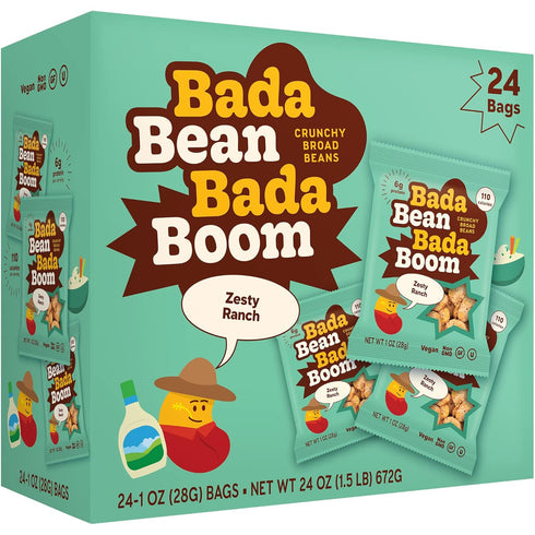 Bada Bean Bada Boom, Crunchy Roasted Broad Bean Snacks (Fava), High Protein, Vegan, Gluten-free - 110 Calorie Packs, Ranch, 1 Ounce (Pack of 24)...