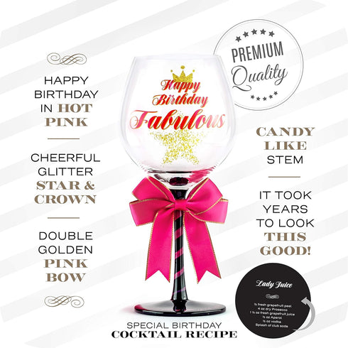 Happy Birthday Wine Glass for Women | Fun Gift Idea for Best Friend, Sister, Mom, Grandma, Aunt, Mimi, Teacher | Fabulous Any Age Bday Girl Presen...