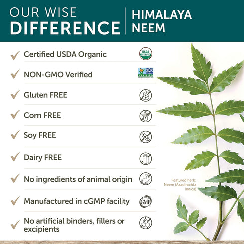 Himalaya Organic Neem Herbal Skin Supplement, Mild Acne Supplement, Clear Skin, Purifying, Ayurvedic, USDA Certified Organic, Non-GMO, Vegan, 600 ...
